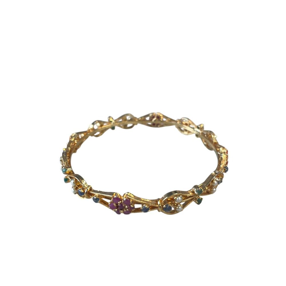 Elegant Gold Tone Multi-Color Gemstone Rhinestone Bangle Bracelet Fashion - Picture 2 of 4
